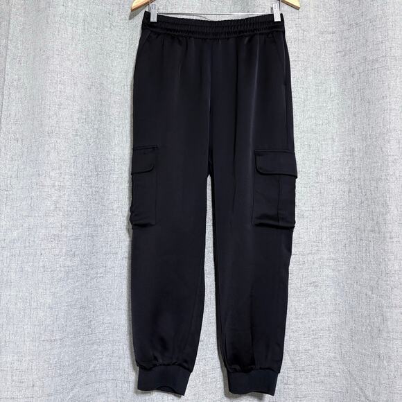 Banana Republic Pants Women Small Black Satin Cargo Jogger - Picture 1 of 7